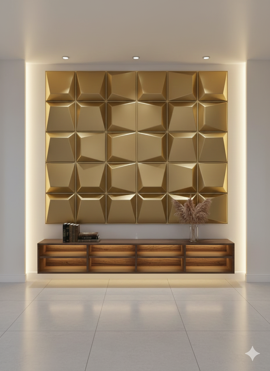 3D Gold Cube PVC Wall Panel