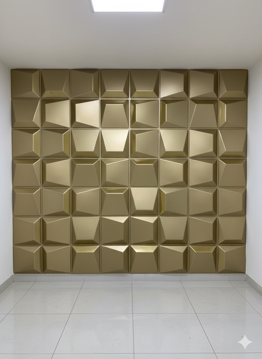 3D Gold Cube PVC Wall Panel