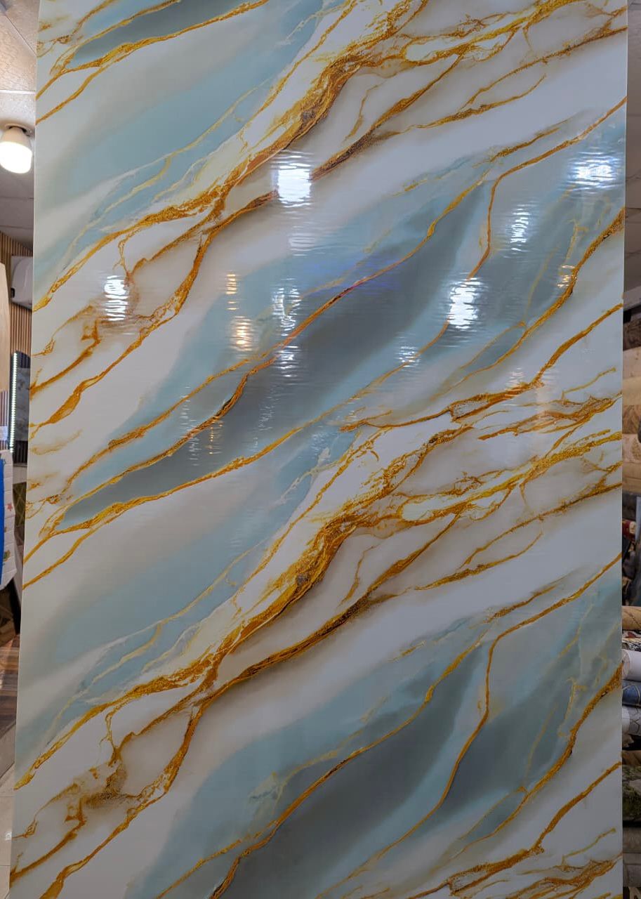 Sky Blue & Gold Marble Adhesive Wallpaper Sheet