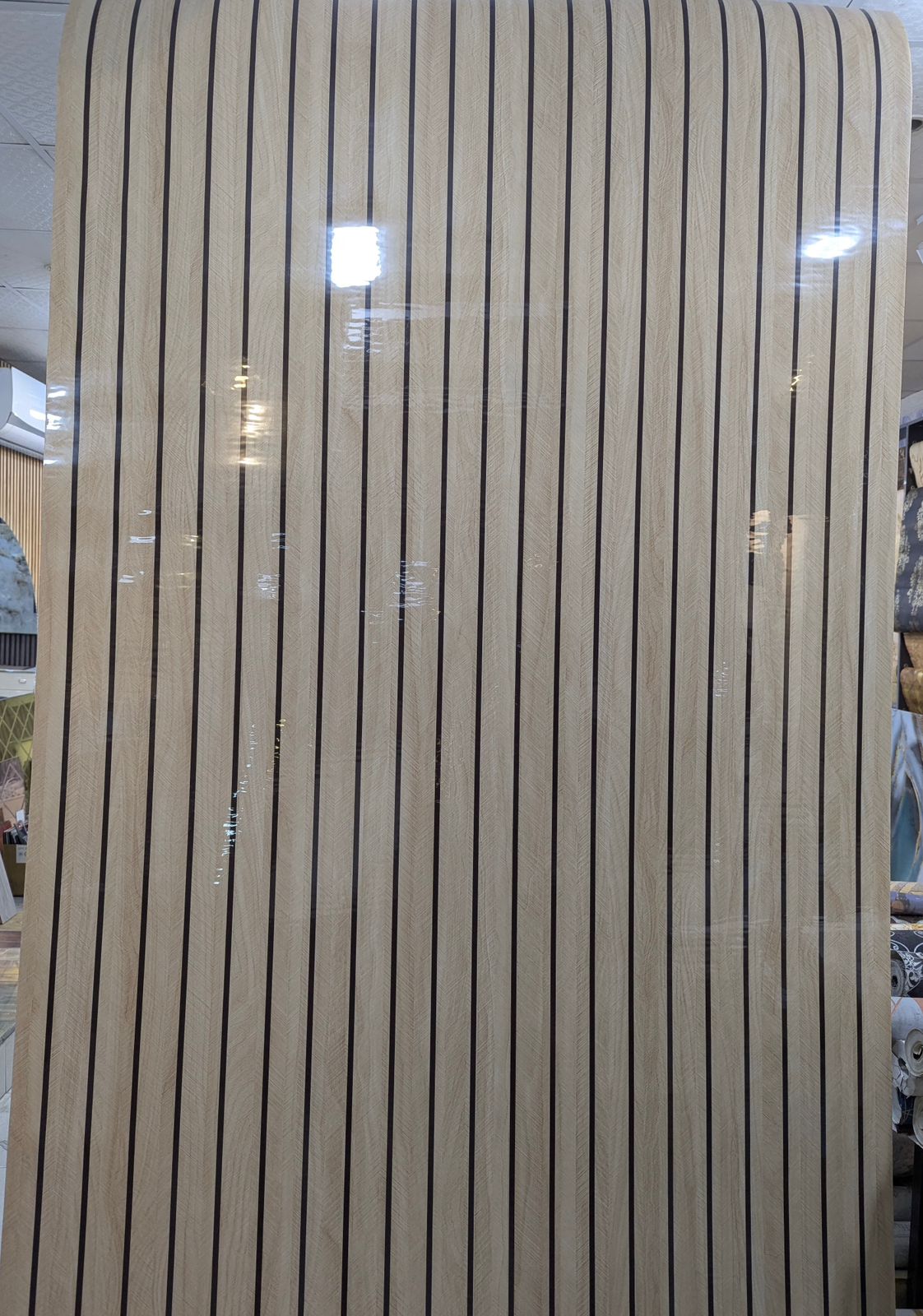 Beige Wood Texture Vertical Line Adhesive Wallpaper Sheet