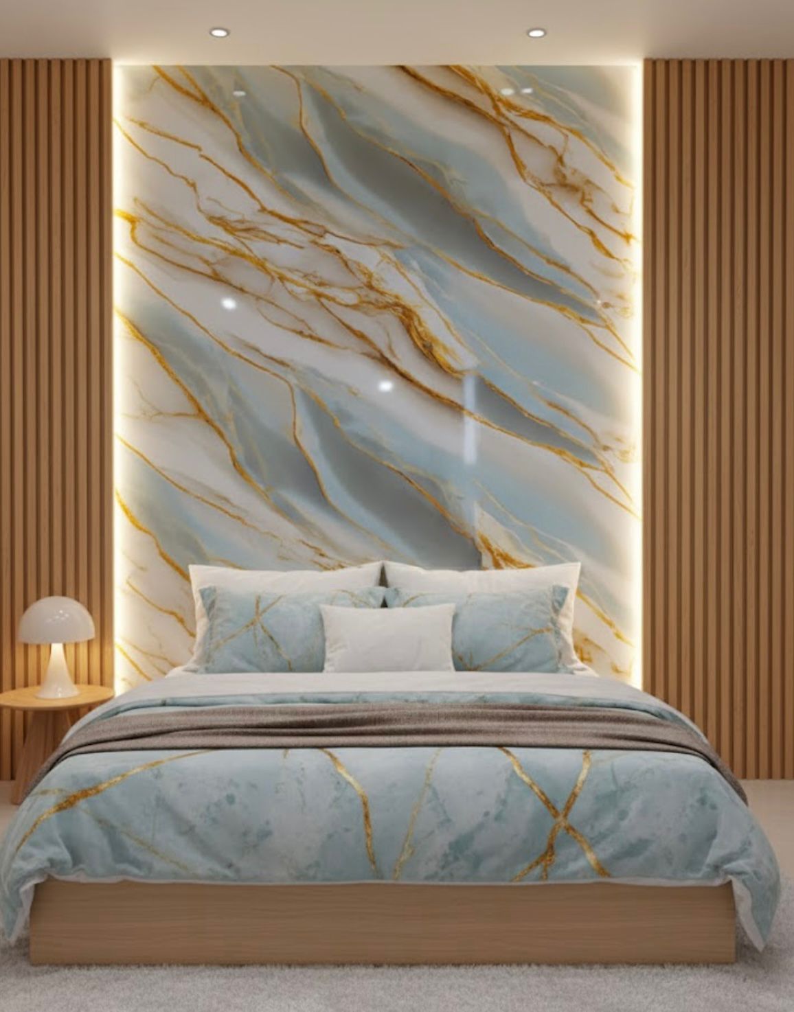 Sky Blue & Gold Marble Adhesive Wallpaper Sheet