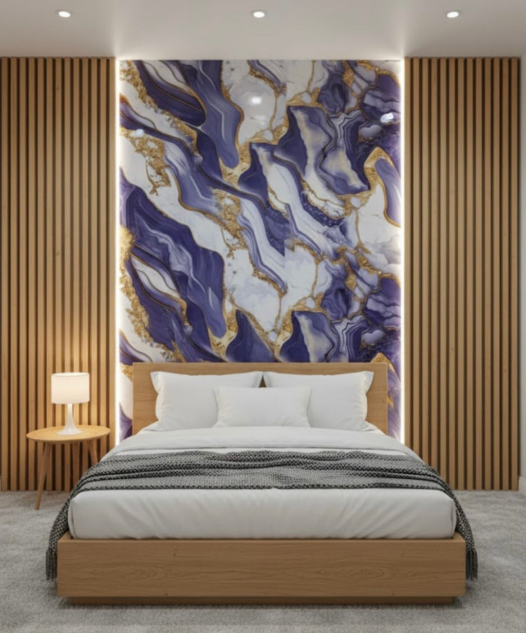 Luxury Blue & Gold Marble Adhesive Wallpaper Sheet