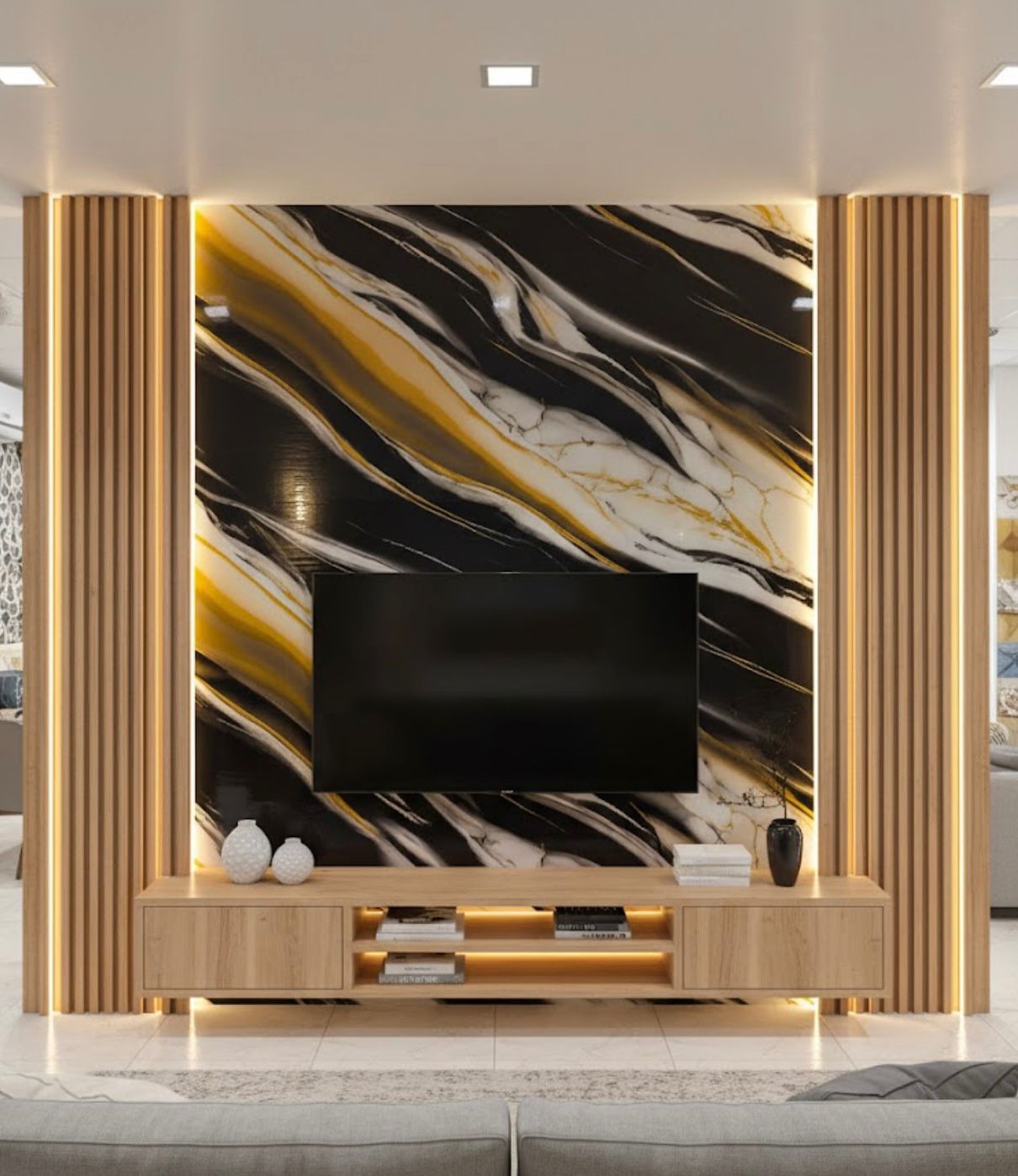 Premium Glossy UV Marble Adhesive Sheet – Black/Gold/White