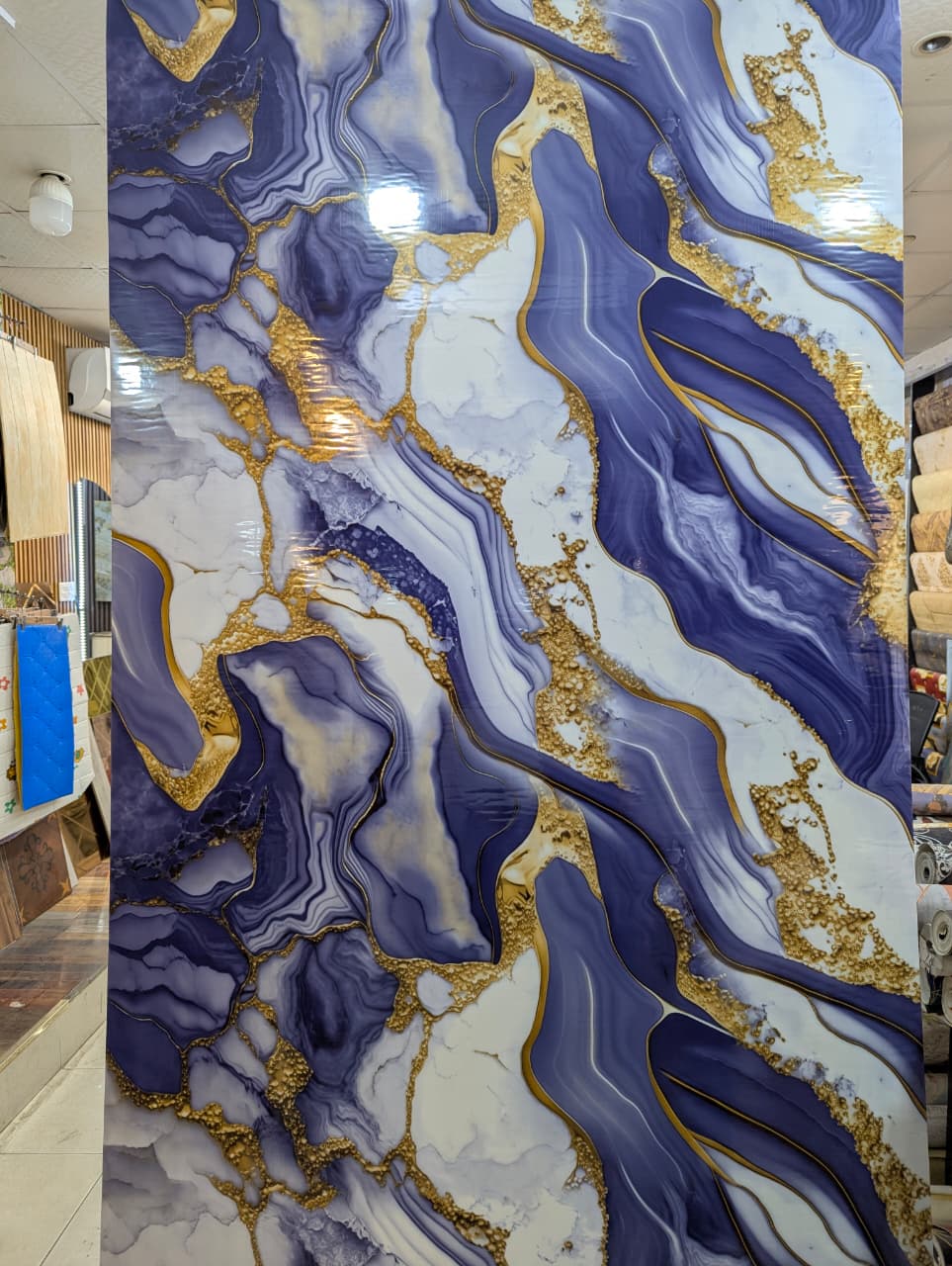 Luxury Blue & Gold Marble Adhesive Wallpaper Sheet