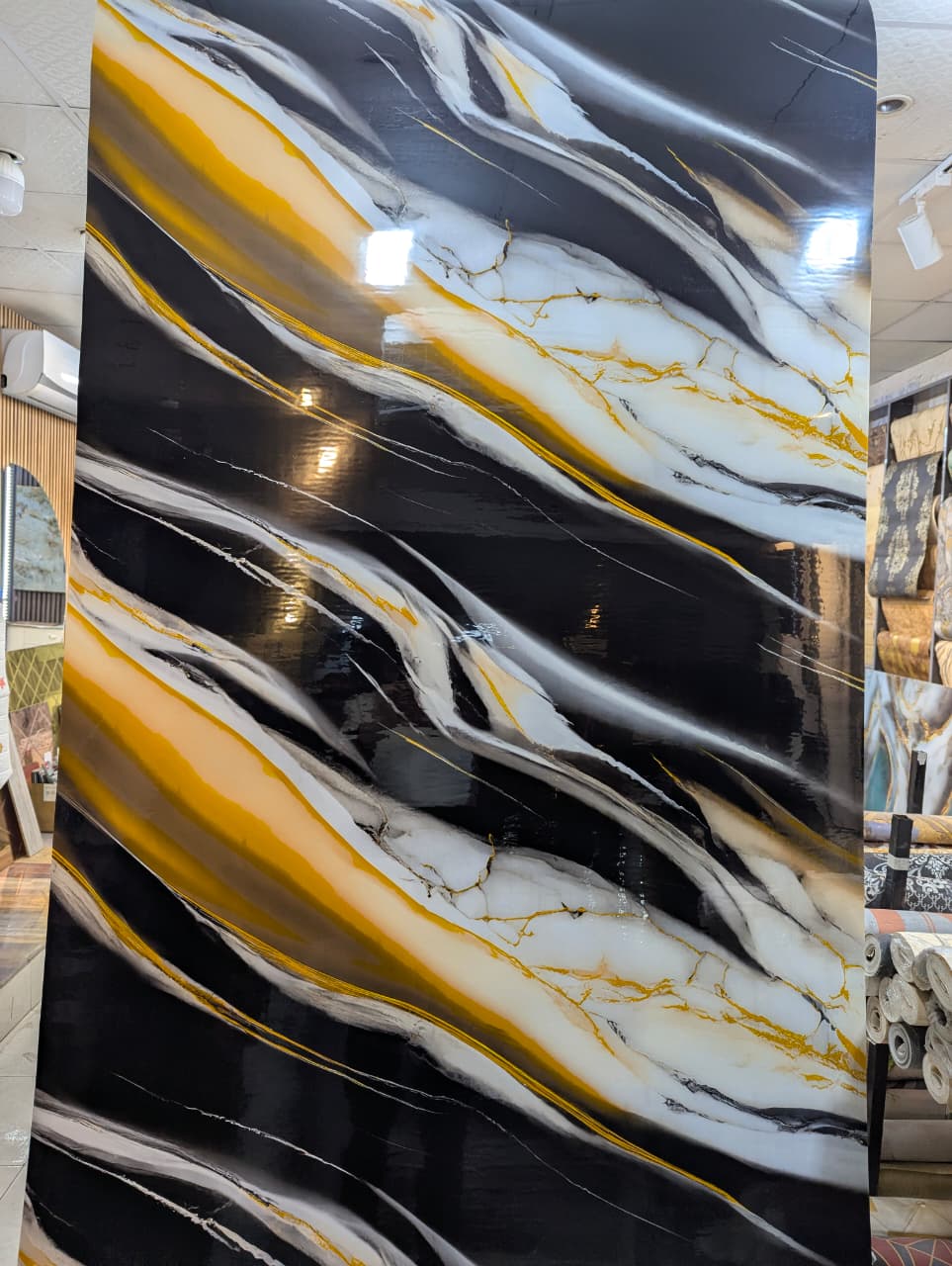 Premium Glossy UV Marble Adhesive Sheet – Black/Gold/White