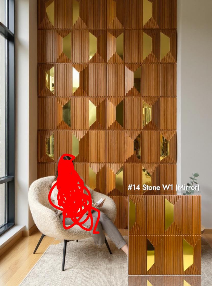 3D textured wooden and gold wall panel