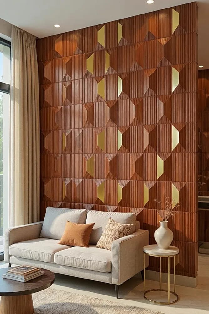 3D textured wooden and gold wall panel
