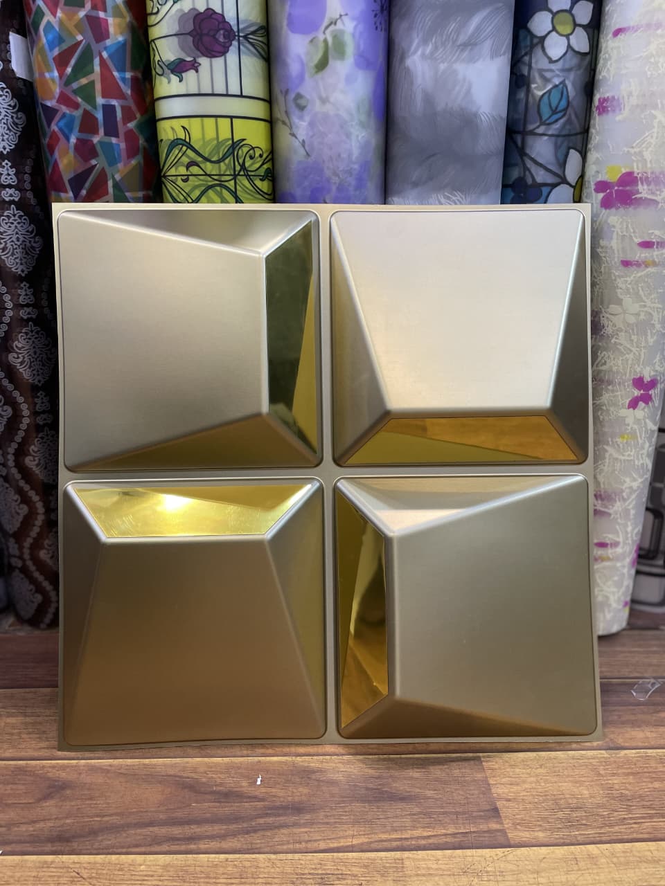 3D Gold Cube PVC Wall Panel
