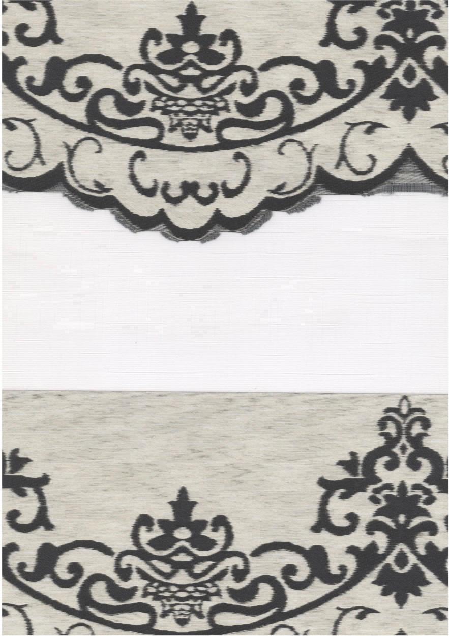 Decorative rug with black intricate patterns on a white background