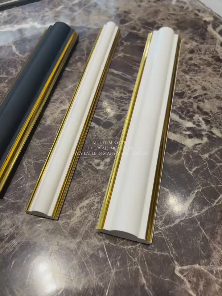 Luxury PVC Wall Trim Moulding – Gold Edge Design